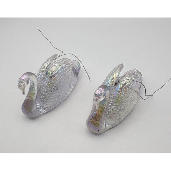 Iridescent Glass Swan Christmas Ornament Set Of Two 3 Inches Hanging Decor Holid - Picture 7 of 8